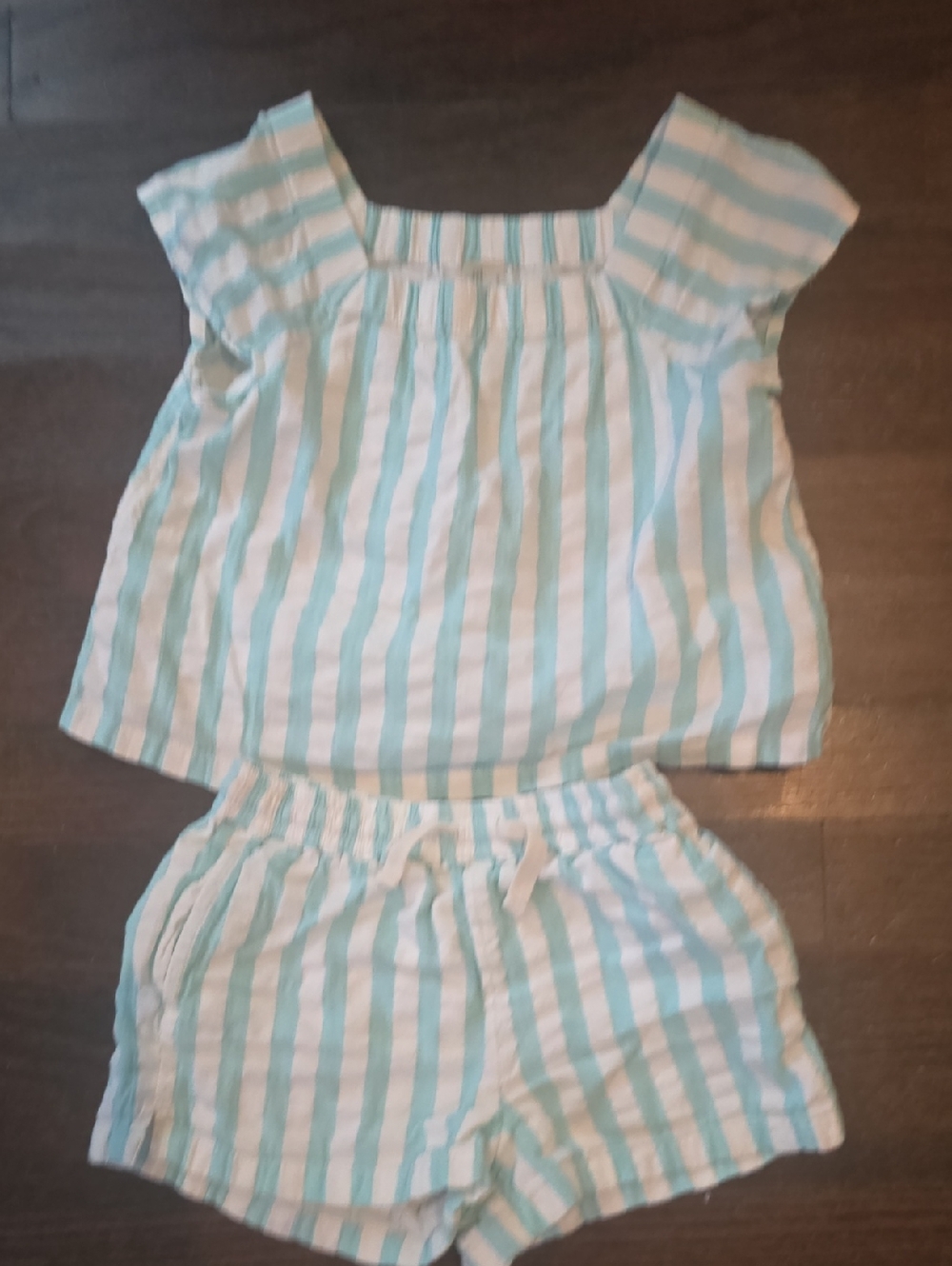 Primary White and Light Blue Striped Kids Matching Set
